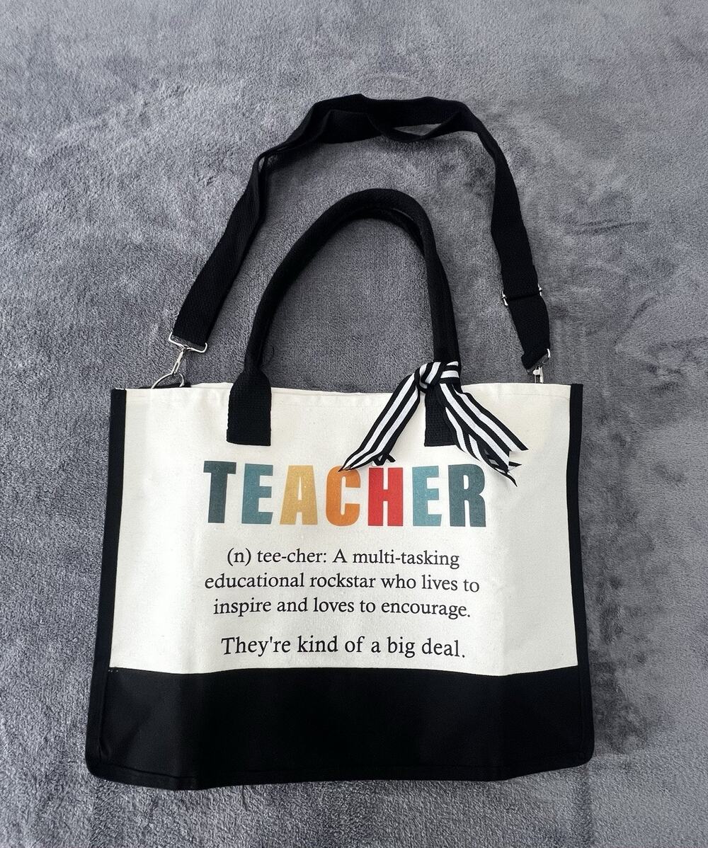 Teacher Canvas Tote Bag, New without tags, Black, White